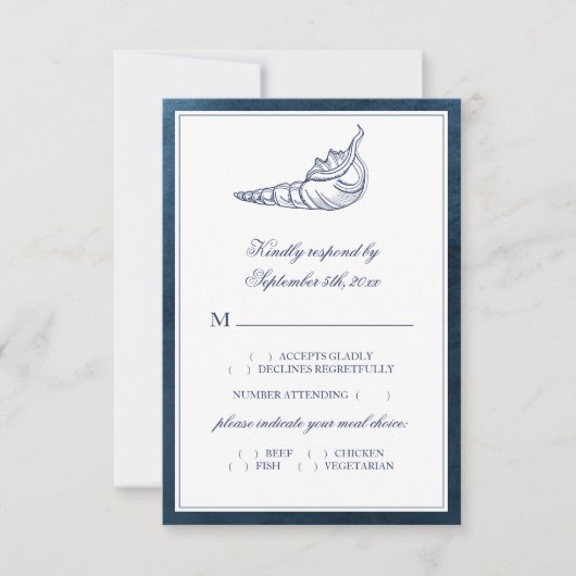 Elegant Classy Navy Seashell Beach Meal Choice RSVP Kaartje (Voorkant)