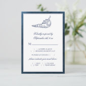 Elegant Classy Navy Seashell Beach Meal Choice RSVP Kaartje (Staand voorkant)