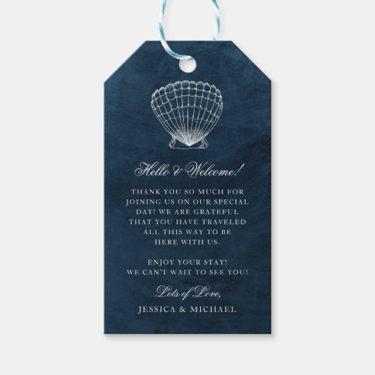 Elegant Classy Navy Seashell Beach Weddenschap Wel Cadeaulabel (Voorkant)