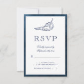 Elegant Classy Navy Seashell Beach Wedding RSVP Kaartje (Voorkant)