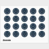 Elegant Classy Navy Waterverf Wedding Monogram Ronde Sticker (Vel)