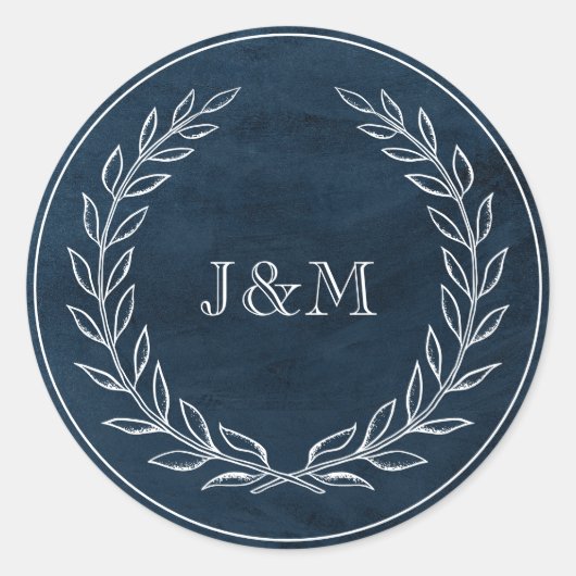 Elegant Classy Navy Waterverf Wedding Monogram Ronde Sticker (Voorkant)
