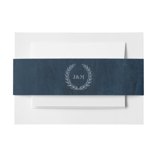 Elegant Classy Navy Waterverf Wedding Monogram Uitnodigingen Wikkel (Voorkant Voorbeeld)