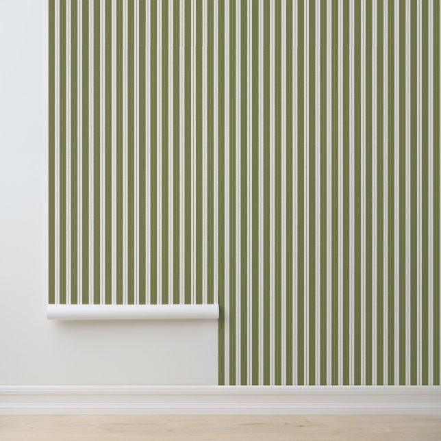 Elegant Classy Olijfgroen Frans Ticking Strepen Behang (Applicatie)