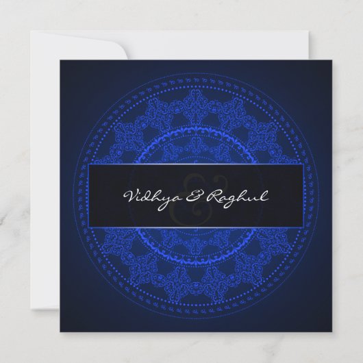 Elegant Classy Pattern Blue Wedding Uitnodiging (Achterkant)