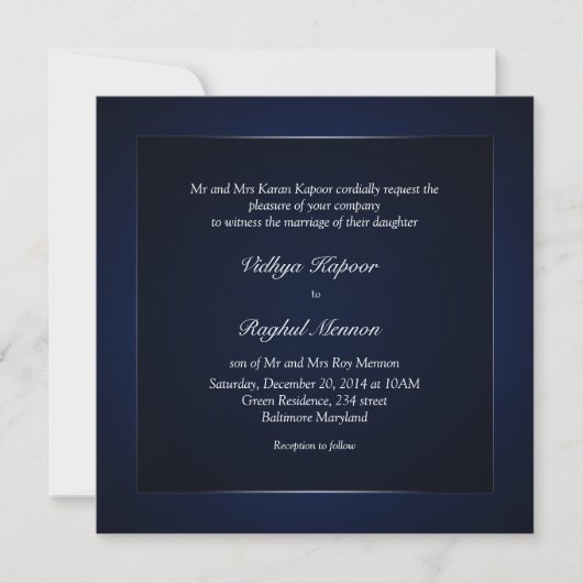 Elegant Classy Pattern Blue Wedding Uitnodiging (Voorkant)