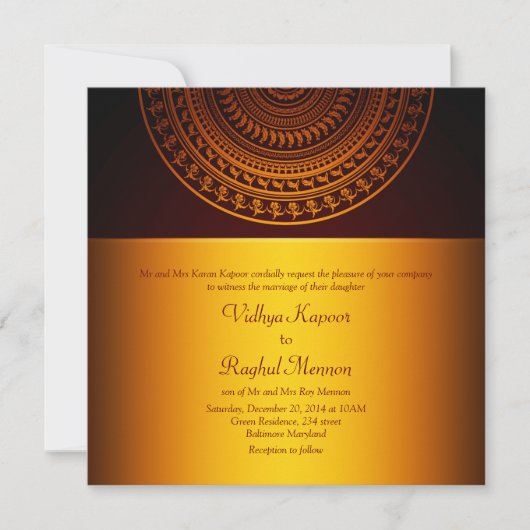 Elegant Classy Pattern Indian Wedding Invitation Kaart (Voorkant)