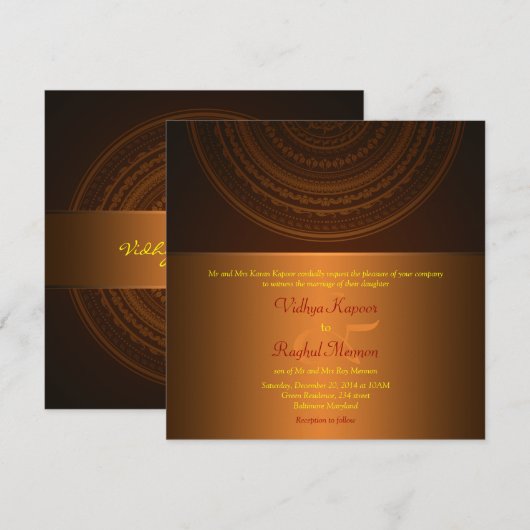 Elegant Classy Pattern Indian Wedding Invitation Kaart (Voorkant / Achterkant)