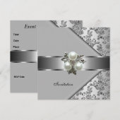 Elegant Classy Pearl Jewel Silver Floral uitnodige Kaart (Voorkant / Achterkant)