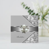 Elegant Classy Pearl Jewel Silver Floral uitnodige Kaart (Staand voorkant)