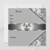 Elegant Classy Pearl Jewel Silver Floral uitnodige Kaart (Achterkant)