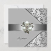 Elegant Classy Pearl Jewel Silver Floral uitnodige Kaart (Voorkant)