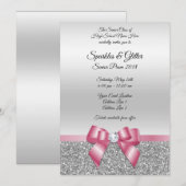 Elegant Classy Pink Bow & Silver Glitter Prom Kaart (Voorkant / Achterkant)