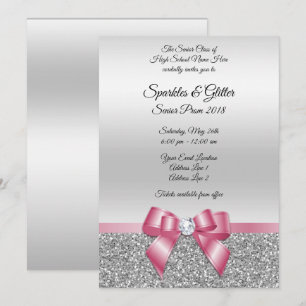 Elegant Classy Pink Bow & Silver Glitter Prom Kaart