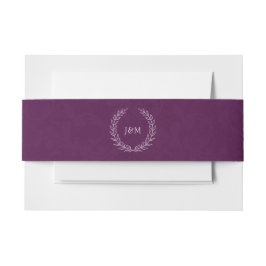 Elegant Classy Plum Paarse Laurel Monogram Wedding Uitnodigingen Wikkel