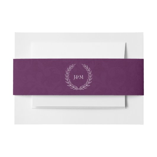 Elegant Classy Plum Paarse Laurel Monogram Wedding Uitnodigingen Wikkel (Voorkant Voorbeeld)