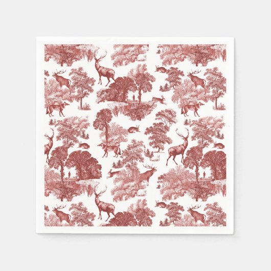 Elegant Classy Red Frans Toile Deer Pattern Servet (Voorkant)