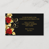 Elegant Classy Red Rose Black Gold Leaf Visitekaartje (Achterkant)