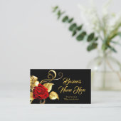 Elegant Classy Red Rose Black Gold Leaf Visitekaartje (Staand voorkant)