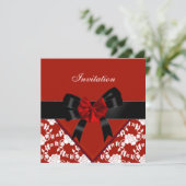 Elegant Classy Red White Floral Bow uitnodigen Kaart (Staand voorkant)