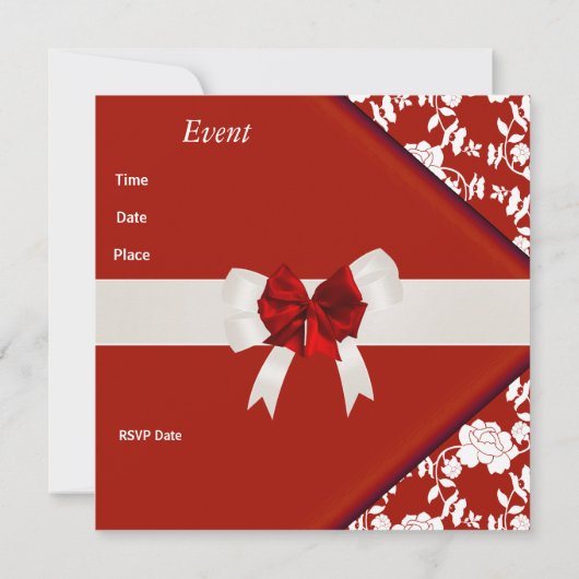 Elegant Classy Red White Floral uitnodigen Kaart (Achterkant)