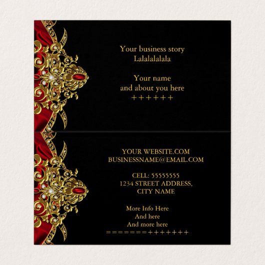 Elegant Classy Rood zijde Zwart Goud juweel Visitekaartje (Binnenkant ongevouwen)