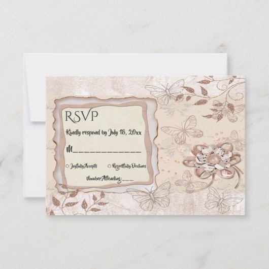 Elegant Classy Roos Gold Glitter Formal Wedding RSVP Kaartje (Voorkant)