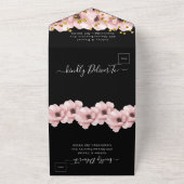 Elegant Classy Rosy Black Wedding All In One Uitnodiging (Buitenkant)