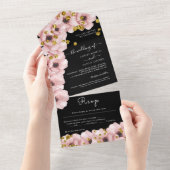 Elegant Classy Rosy Black Wedding All In One Uitnodiging (Afscheurbaar)