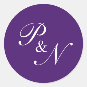 Elegant Classy Royal Paarse Monogram Weddenschap Ronde Sticker