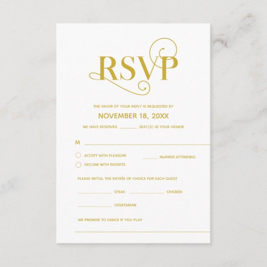 Elegant Classy, RSVP, Gold Font, reageren Informatiekaartje (Voorkant)