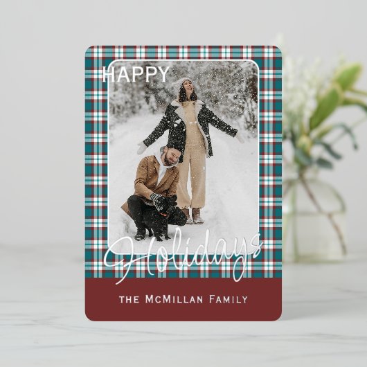 Elegant Classy Rustic Plaid Pattern Gold Foil Holi Folie Feestdagenkaart (Staand Voorkant)