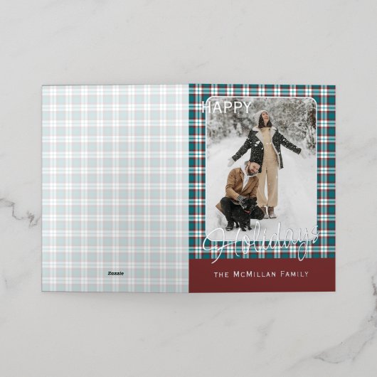 Elegant Classy Rustic Plaid Pattern Gold Folie Feestdagenkaart (Buiten Laag)