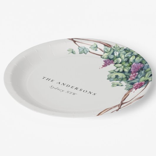 Elegant Classy Rustic Waterverf Grapevine Foliage Papieren Bordje (Gekanteld)