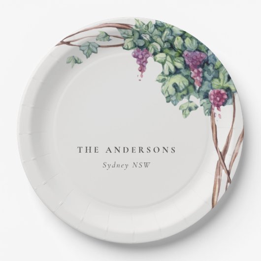 Elegant Classy Rustic Waterverf Grapevine Foliage Papieren Bordje (Voorkant)