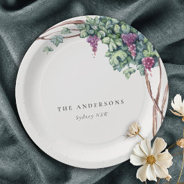 Elegant Classy Rustic Waterverf Grapevine Foliage Papieren Bordje