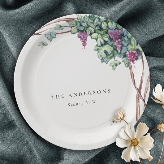 Elegant Classy Rustic Waterverf Grapevine Foliage Papieren Bordje