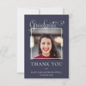 Elegant Classy Script Afstuderen Foto blauw Bedankkaart (Voorkant)