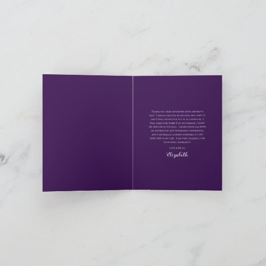 Elegant Classy Script Afstuderen Foto Paars Bedankkaart (Binnen)