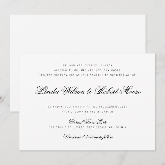 Elegant Classy Script Traditional Wedding Kaart (Voorkant / Achterkant)