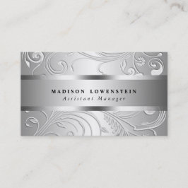 Elegant Classy Silver Flourish  Pattern Visitekaartje