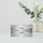 Elegant Classy Silver Flourish Pattern Visitekaartje (Staand voorkant)