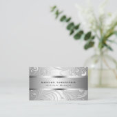 Elegant Classy Silver Flourish  Pattern Visitekaartje (Staand voorkant)