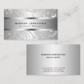 Elegant Classy Silver Flourish  Pattern Visitekaartje (Voorkant / Achterkant)