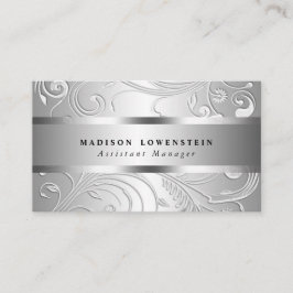 Elegant Classy Silver Flourish  Pattern Visitekaartje