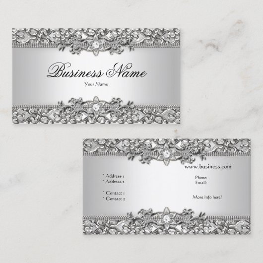 Elegant Classy Silver Grey Damask Bijgewerkt Visitekaartje (Voorkant / Achterkant)
