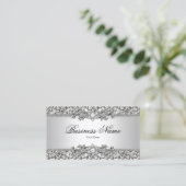 Elegant Classy Silver Grey Damask Bijgewerkt Visitekaartje (Staand voorkant)