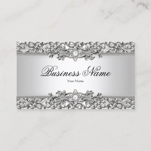 Elegant Classy Silver Grey Damask Bijgewerkt Visitekaartje (Voorkant)