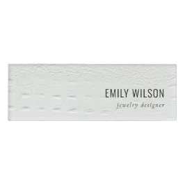 Elegant Classy Simple Ivory White Leather Texture Naambadge