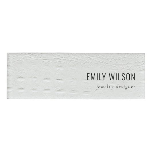Elegant Classy Simple Ivory White Leather Texture Naambadge (Voorkant)